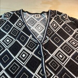 Anne Klein Black, white and Gray Knit Cardigan Sweater Sz M